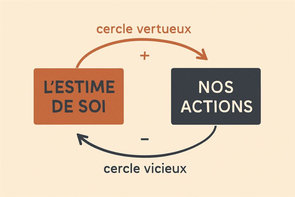 Schéma : l'estime de soi et nos actions se renforcent mutuellement — cercle vertueux ou vicieux